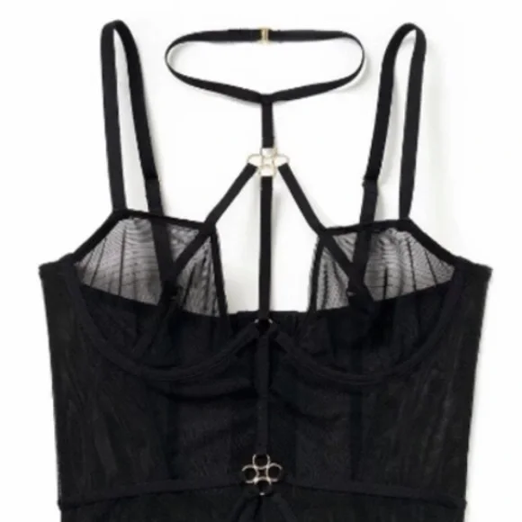 Bodysuit with Garters Kink Straps Nylon Mesh Women’s Underwear M
